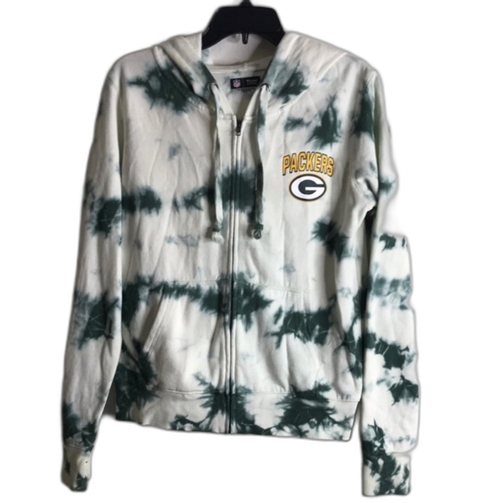 NFL team apparel green‎ tie dye Green Bay packers footballs zip up hoodie jacket